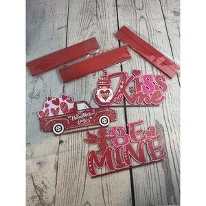 3Pcs Valentine's Day Wooden Signs Love Heart Table Decor Be Mine Kiss Me Red Fre